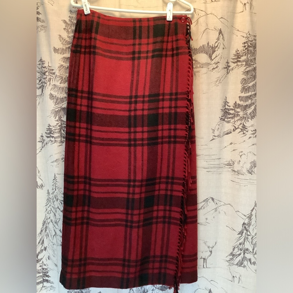 Worthington Plaid Red and Black Women's Blanket Skirt